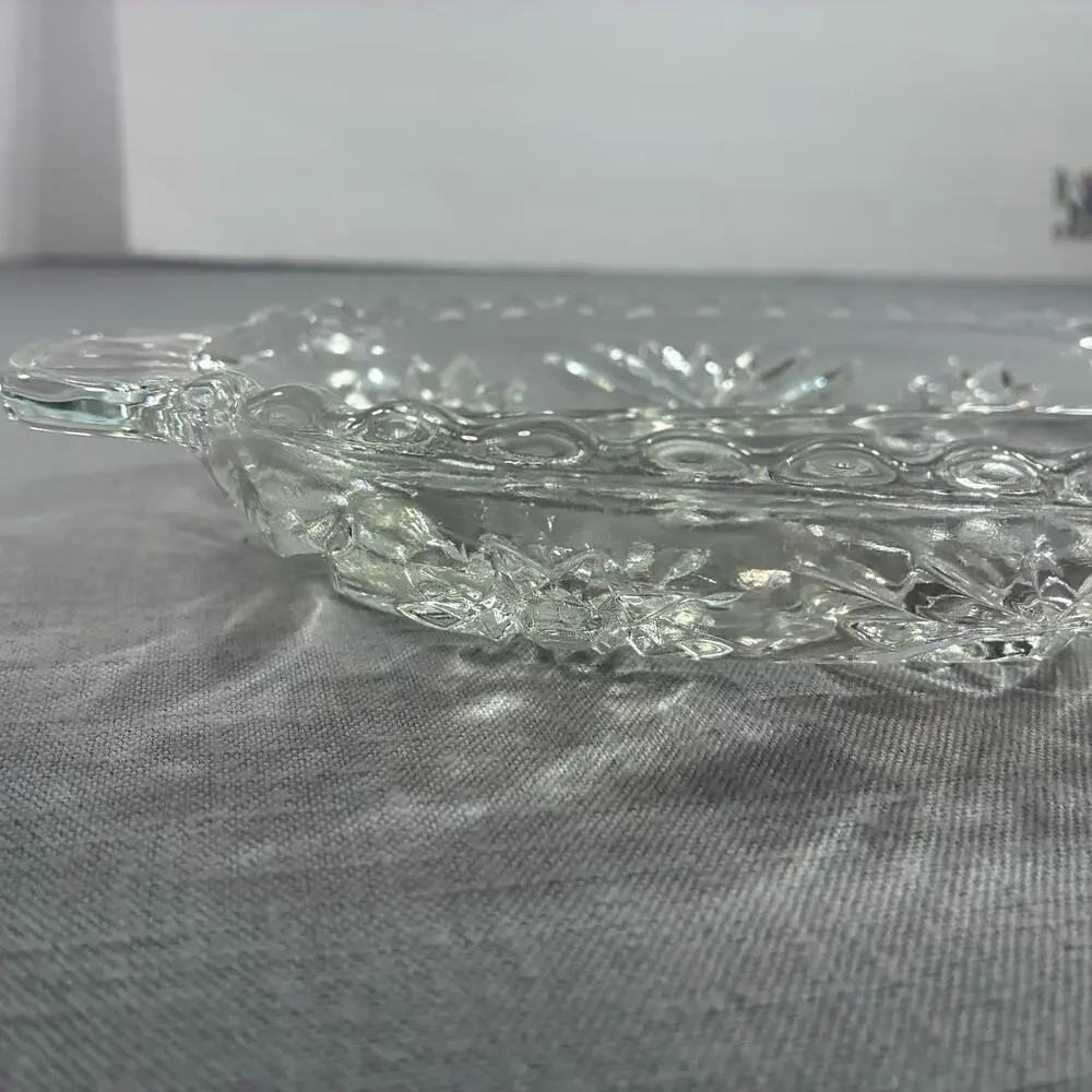 Vintage Clear Cut Glass Relish Tray Oval Handled Serving Dish Candy Nut Bowl